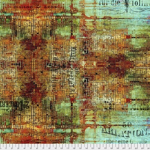 Patchworkstoff "Rusted Patina" mit Patina-Effekt, Mosaik-Elemente, türkis, gold, Tim Holtz, 20,50€/m