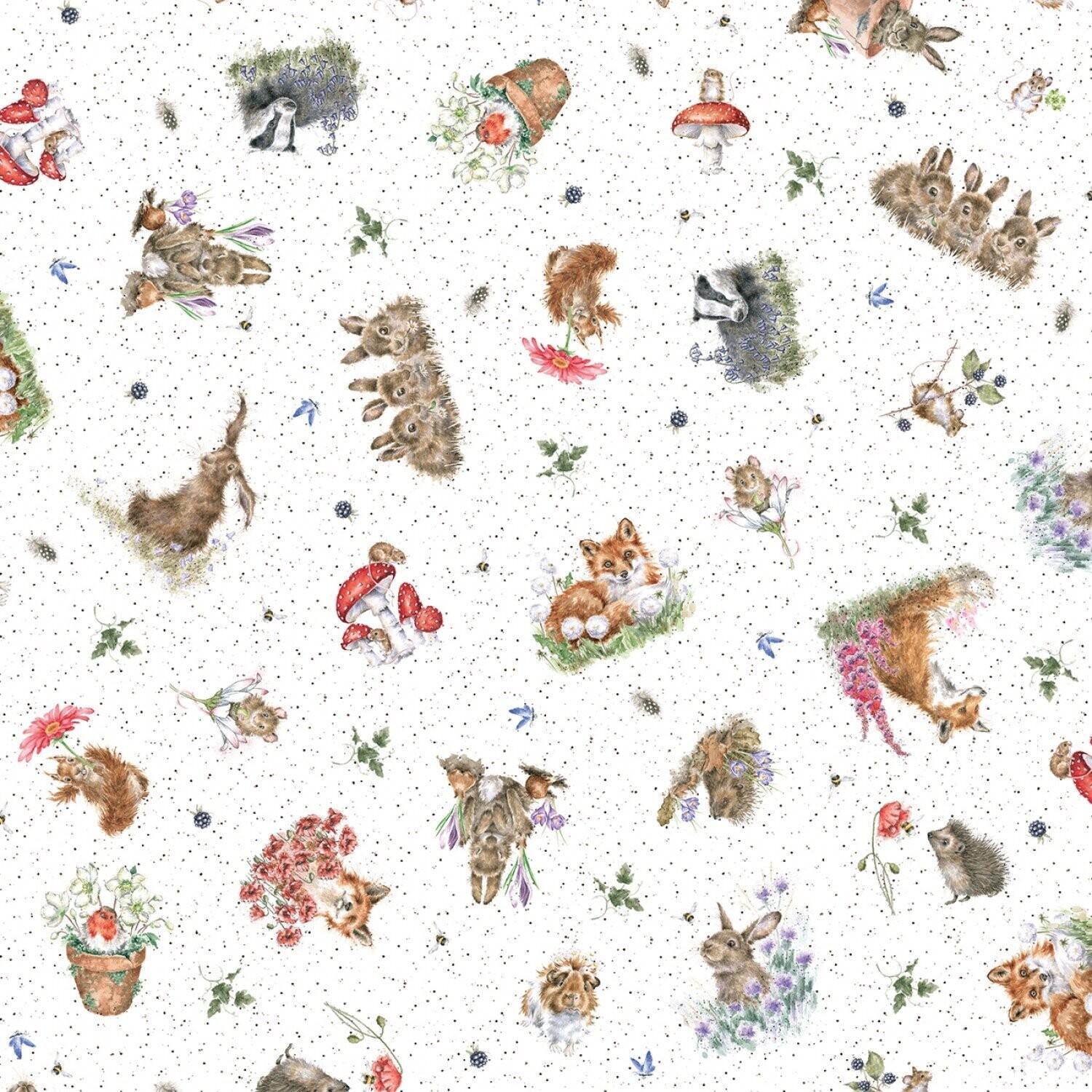 Patchworkstoff "Bramble Patch", Füchse & Hasen, weiß, 19,80 €/m*