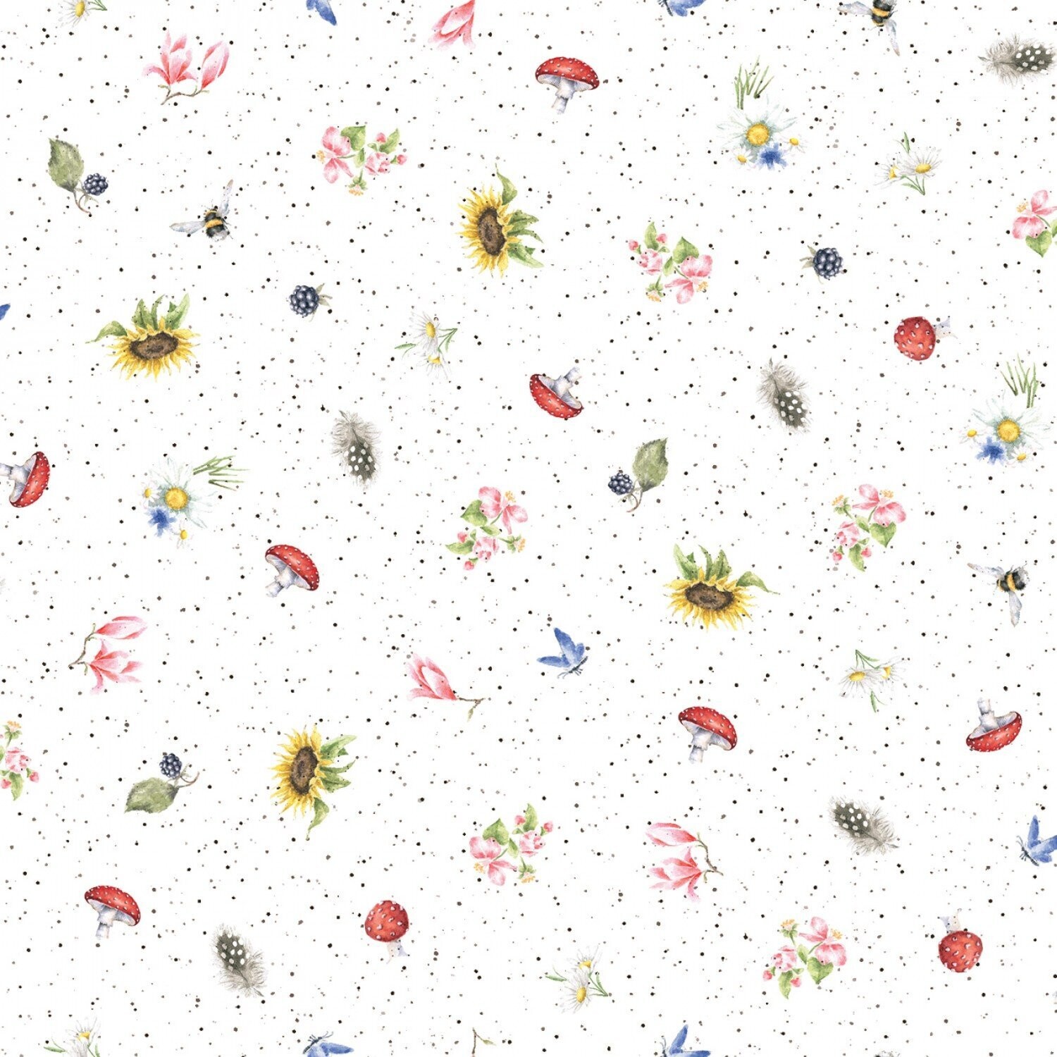 Patchworkstoff "Bramble Patch", Pilze & Blumen, weiß, 19,80 €/m*