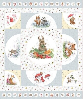 90-cm-Panel Patchworkstoff "Bramble Patch", Hase, Fuchs & Maus, hellgrau, 19,44 €/m