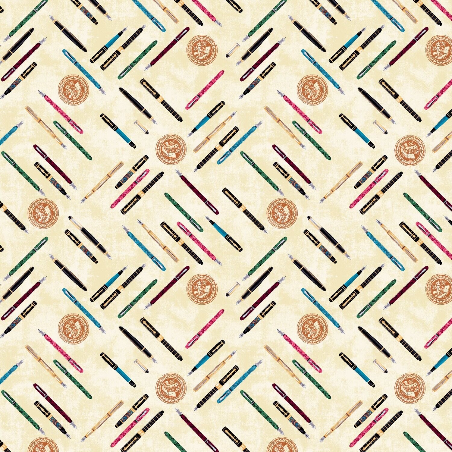 Patchworkstoff "Well Read - Pen Collection Parchment", Füller & Stempel, hellbeige, Whistler Studios
