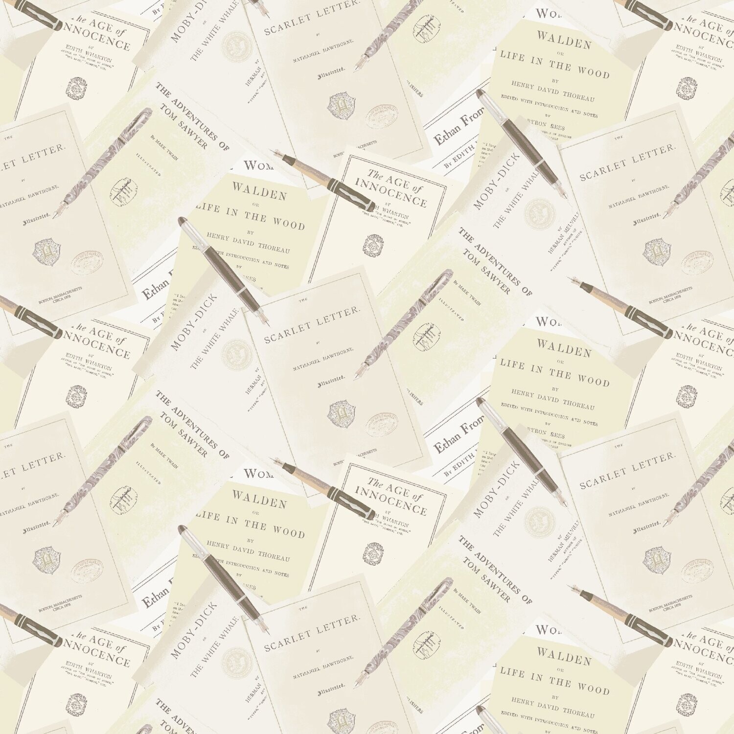 Patchworkstoff "Well Read - The Classics Parchment", Füller & Schriften, hellbeige, Whistler Studios