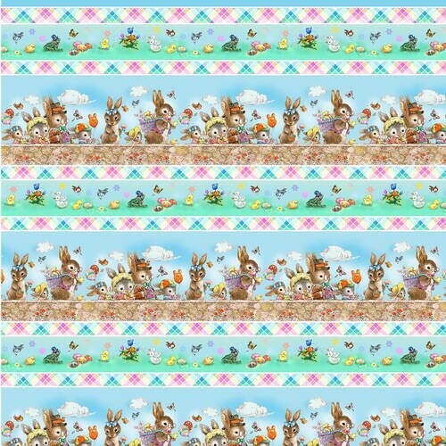 Bordüren-Patchworkstoff "Bunny border stripe", Hasen und Ostereier, mint, 19,80 €/m