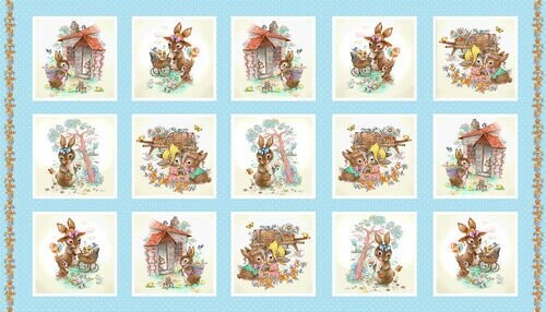 60-cm-Patchworkstoff "Bunny Continuous Blocks", Hasen auf Quadraten, hellblau, 19,49 €/m*