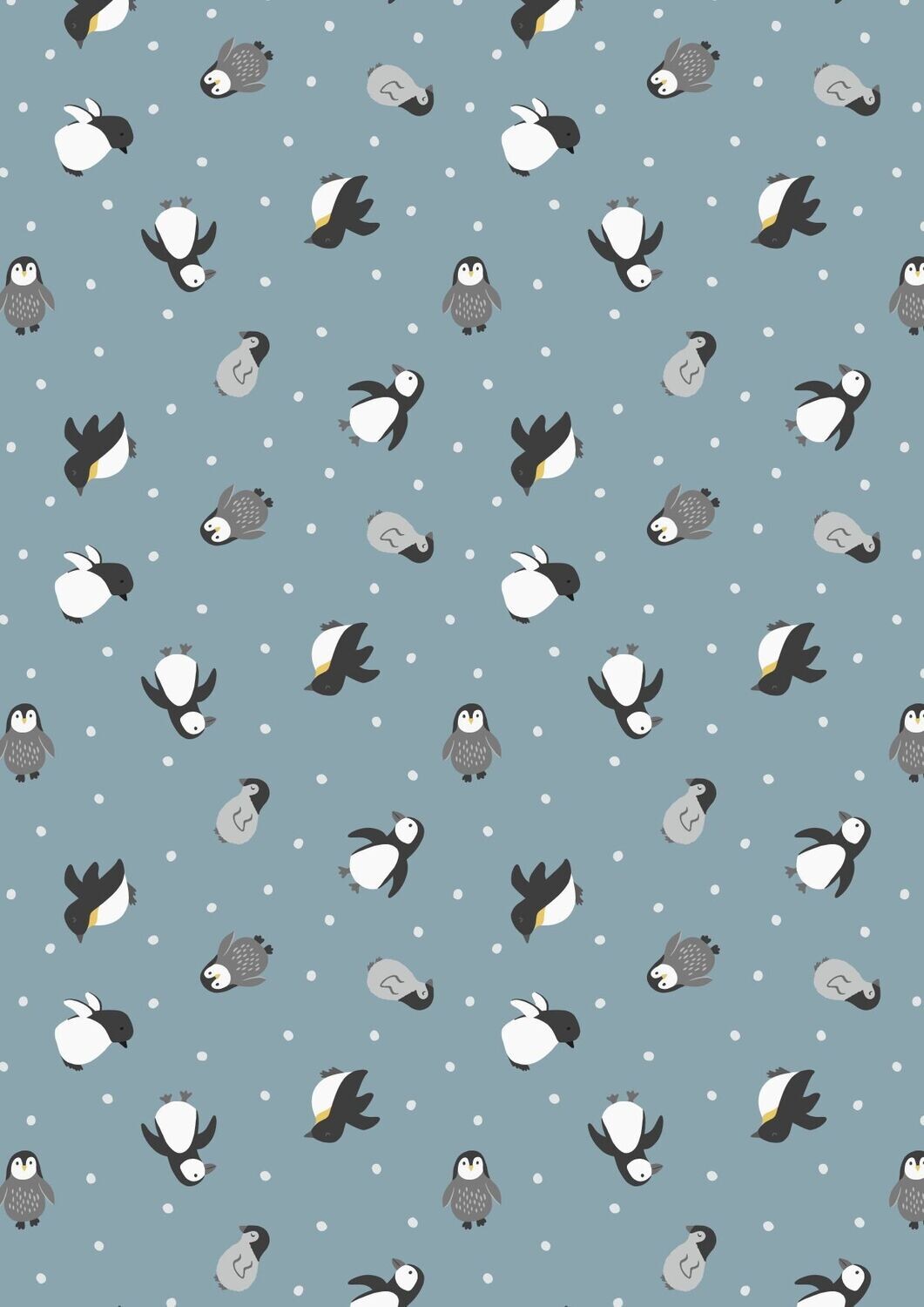 Patchworkstoff  "Penguins on snow blue with pearl", Pinguine mit Perlschimmer von Lewis & Irene, 19,80 €/m