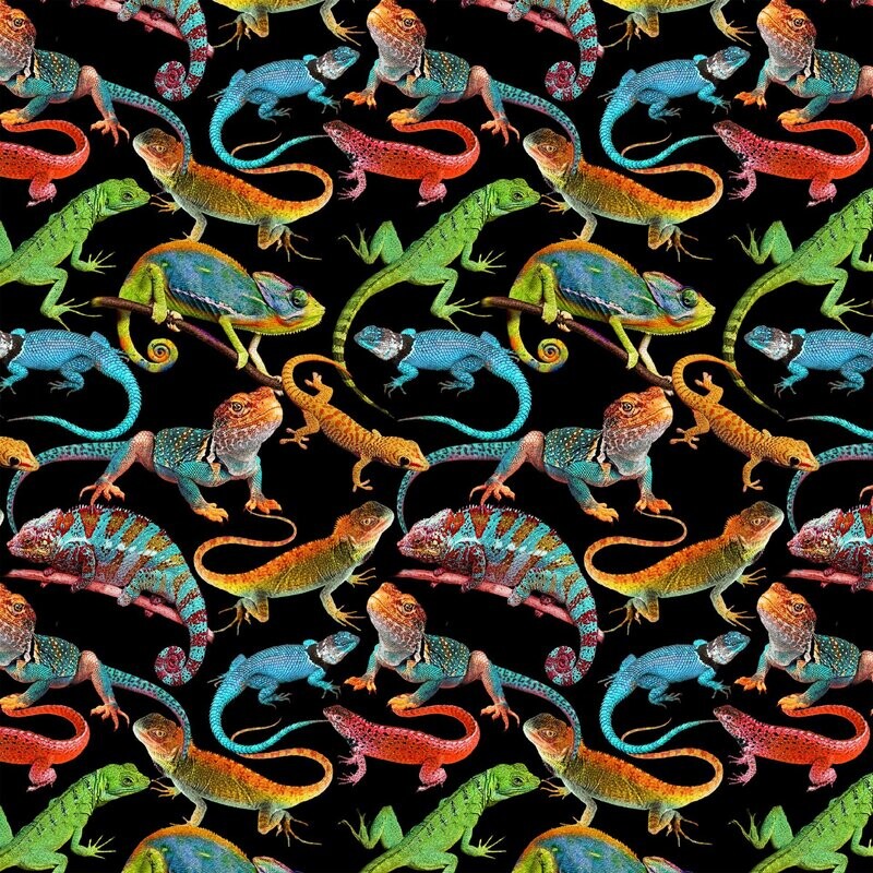Patchworkstoff Patchworkstoff "Reptiles Black", Chamäleons & Echsen von One Of A Kind, schwarz, 19,80 €/m*