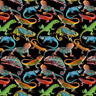 Patchworkstoff Patchworkstoff "Reptiles Black", Chamäleons & Echsen von One Of A Kind, schwarz, 19,80 €/m*