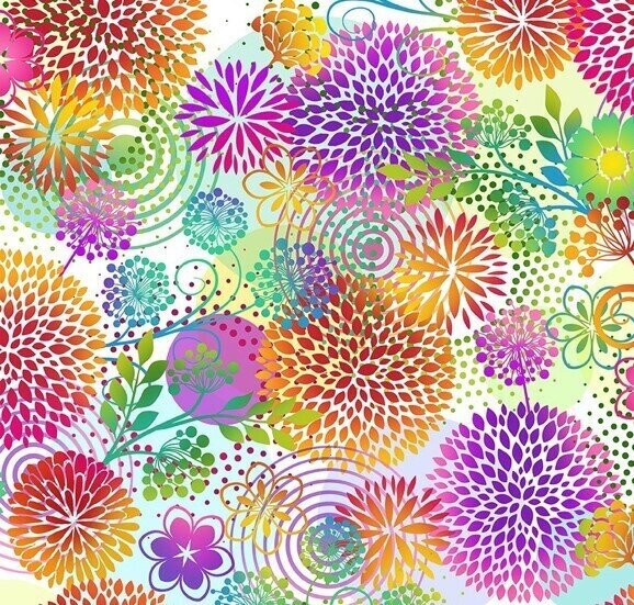 Patchworkstoff "Unusual Garden II", große Blumenkreise und Pflanzen, Jason Yenter, 10,00 €/m*