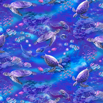 Patchworkstoff Patchworkstoff "Reef Life" mit Schildkröten in Foto Optik in blau lila, türkis 19,00/m*
