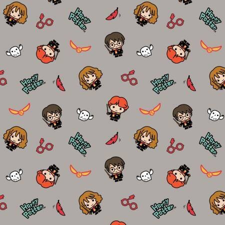 Lizenz-Patchworkstoff "Harry Potter©", Kawaii Trio Toss grey, grau, 20,50 €/m*
