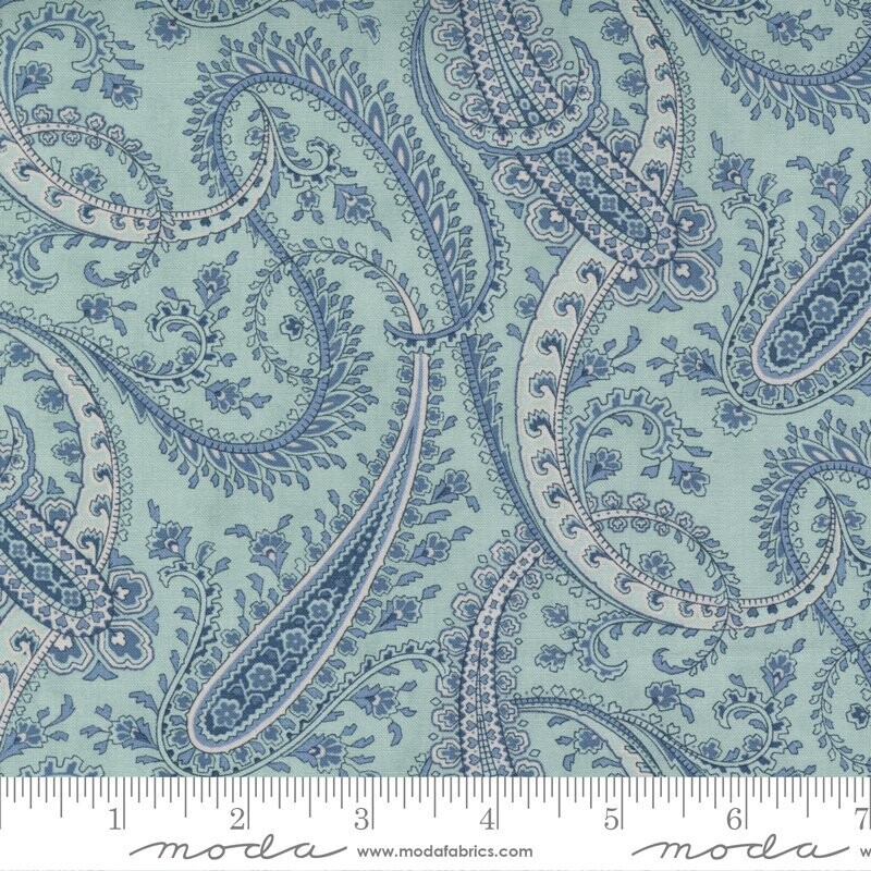 Patchworkstoff "Sister Bay Sky Paisley", Paisleymuster, mint-blau, Moda, 20,90 €/m*