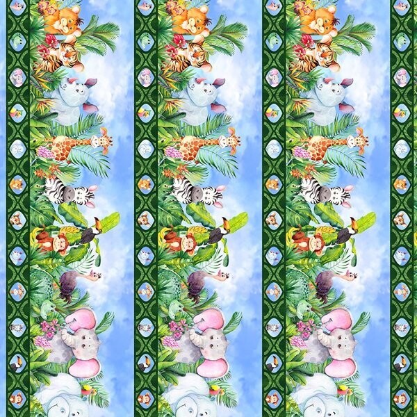 Bordüren-Patchworkstoff "Jungle Friends Animals Border", Tierkinder im Dschungel, 20,90 €/m*