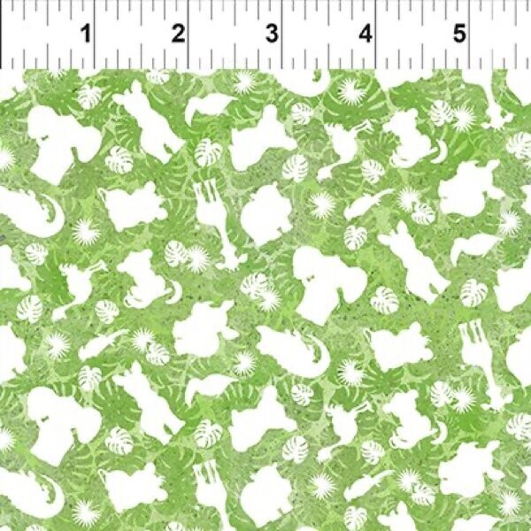 Patchworkstoff "Animal Tonal Green", Jungle Friends, Tierkinder als Silhouetten, grün, 20,90 €/m