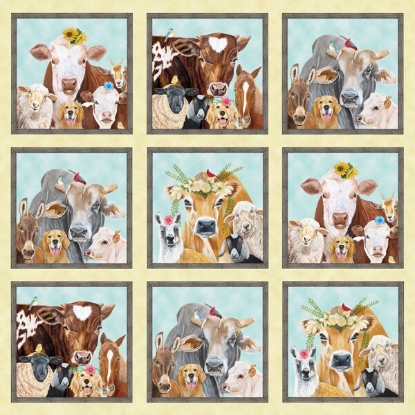 19,17/m Panel 60 cm "Happy Farm" Tiere auf dem Bauernhof, Kuh, Pferd, Esel, Ziege*