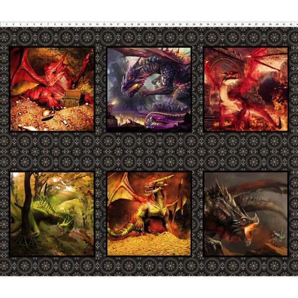 90-cm-Patchworkpanel "Dragons Small Panel Multi", Drachenbilder, 20,55 €/m*