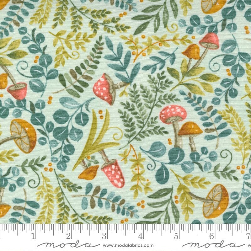 Patchworkstoff "Effie's Woods mint", Pilze und Farn, mint, 19,80 €/m