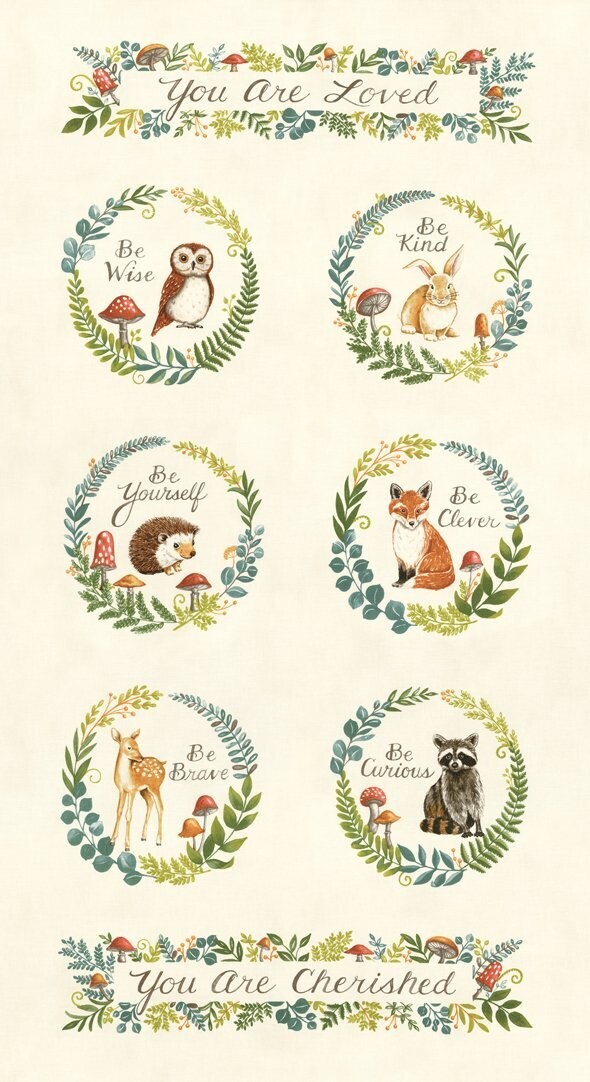 Panel 55cm, Patchworkstoff "Effie's Woods cloud", Waldtiere, naturweiß, 20,00 €/m*