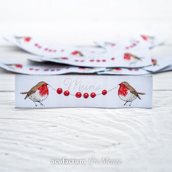Webetikett Meins mit Rotkehlchen, rot, Acufactum