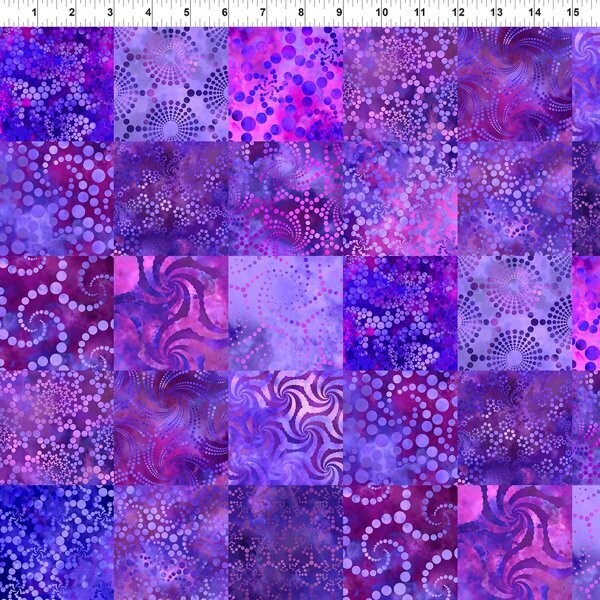 Patchworkstoff "Elysian Patchwork Squares" mit Batikeffekt, Quadrate, lila-violett, Jason Yenter, 19,80 €/m