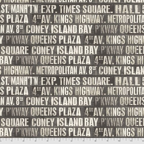 Patchworkstoff "Subway Signs" Schriftzüge der New Yorker U-Bahn, Schrift, charcoal, von Tim Holtz , 20,50€/m
