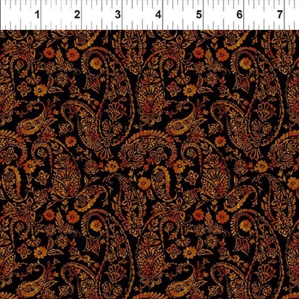 Patchworkstoff "Resplendent, Paisley - Autumn" mit Farbverlauf, Paisley, schwarz-orange, Jason Yenter, 20,50 €/m*