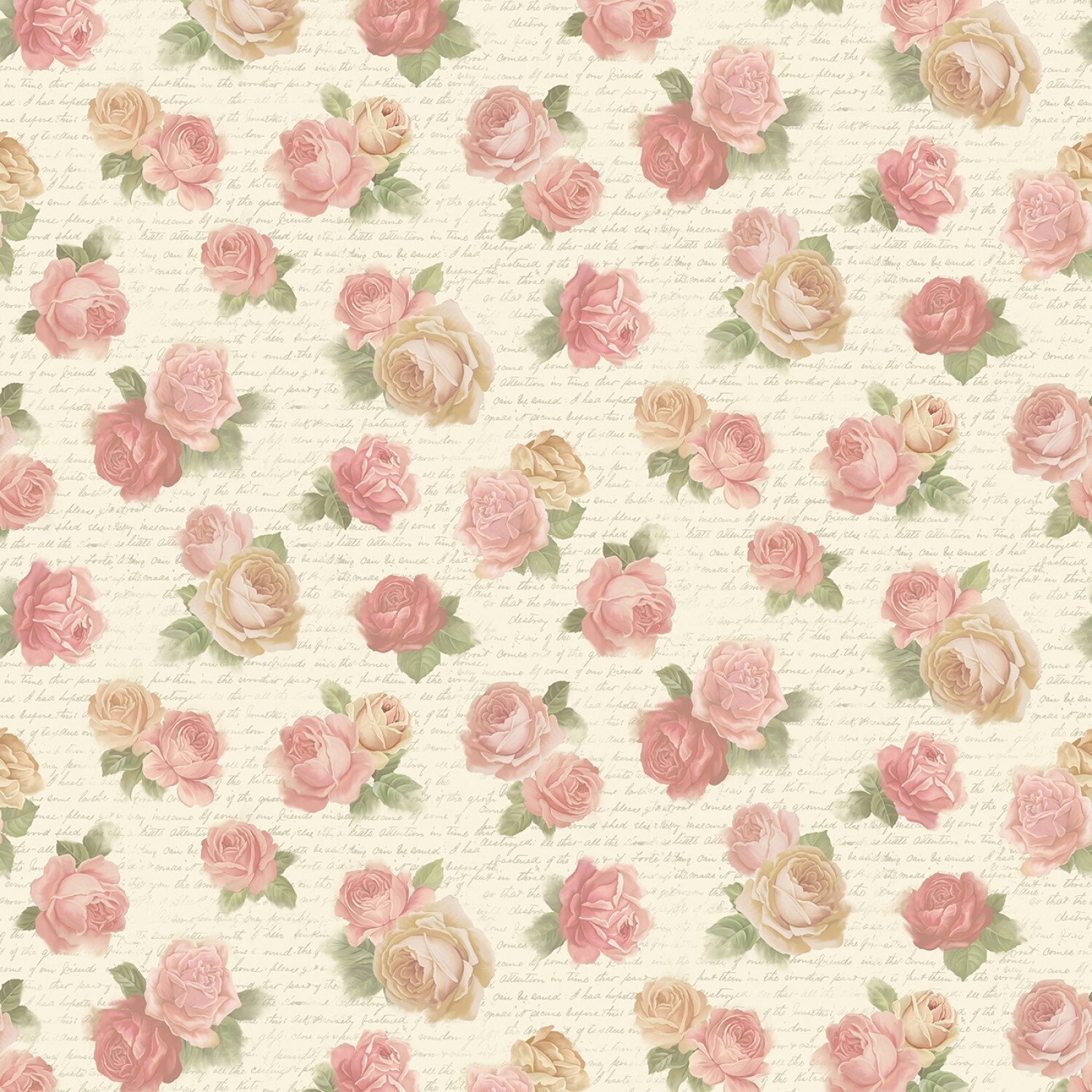 19,80/m, Stoff mit rosa Rosen und eleganter Schrift "Multi Rose Writing"