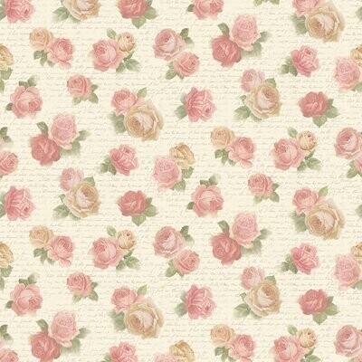 19,80/m, Stoff mit rosa Rosen und eleganter Schrift 19,80/m, Stoff mit rosa Rosen und eleganter Schrift "Multi Rose Writing"