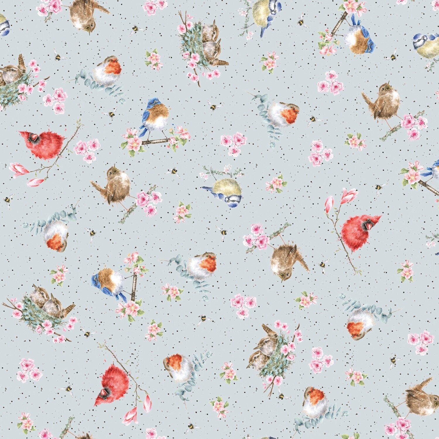 Patchworkstoff "Bramble Patch", Vögel, blau, 19,80 €/m
