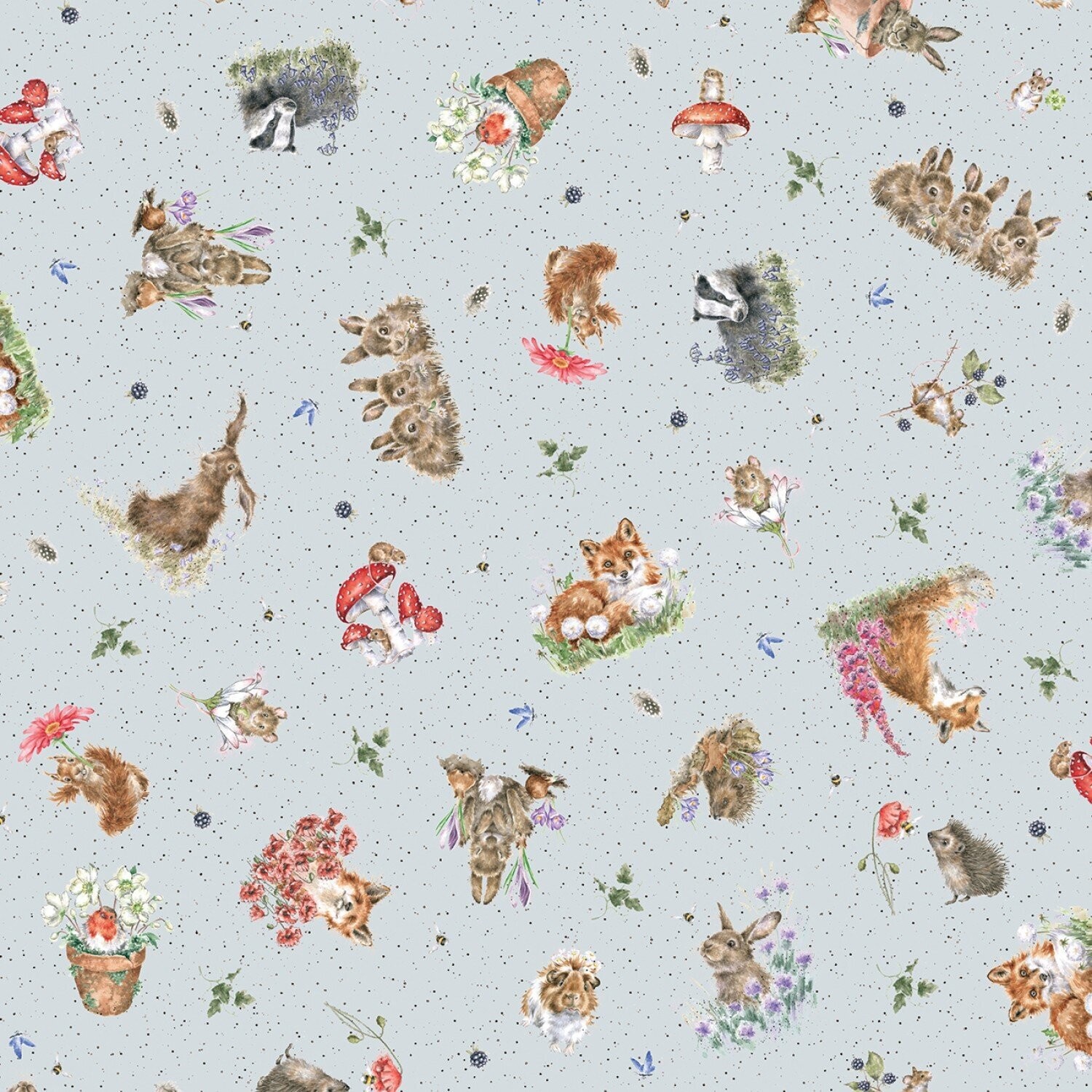 Patchworkstoff "Bramble Patch", Füchse & Hasen, blau, 19,80 €/m