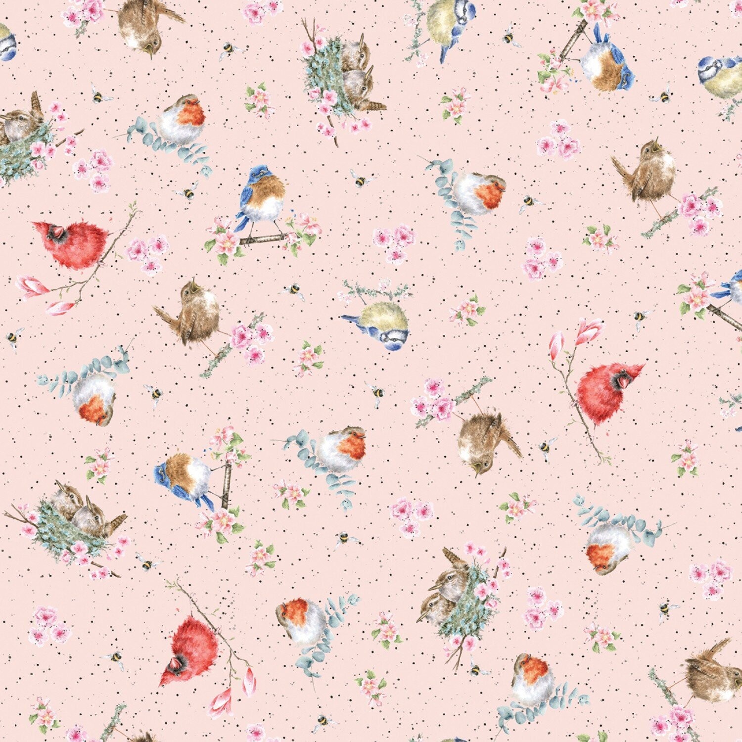 Patchworkstoff "Bramble Patch", Vögel, rosa, 19,80 €/m