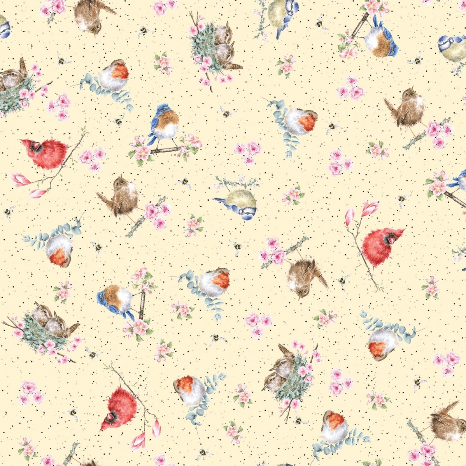 Patchworkstoff "Bramble Patch", Vögel, gelb, 19,80 €/m