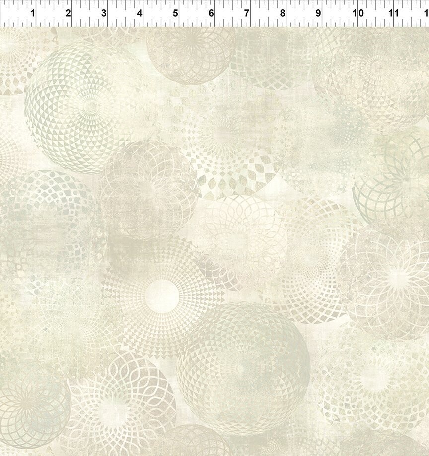 "Halcyon Circles Cream", hochwertiger Digitaldruck mit Kreisen in Batik Optik, 20,90 €/m.