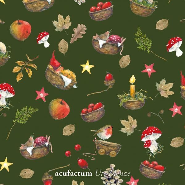 Baumwollstoff Nussschalen, grün, Acufactum, 25,90 €/m