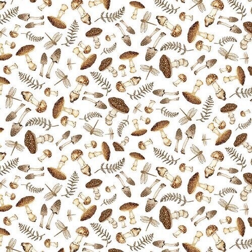 Patchworkstoff "Little Ones", Mushroom Toss mit verschiedenen Pilzen, Libellen und Farn, 19,50 €/m
