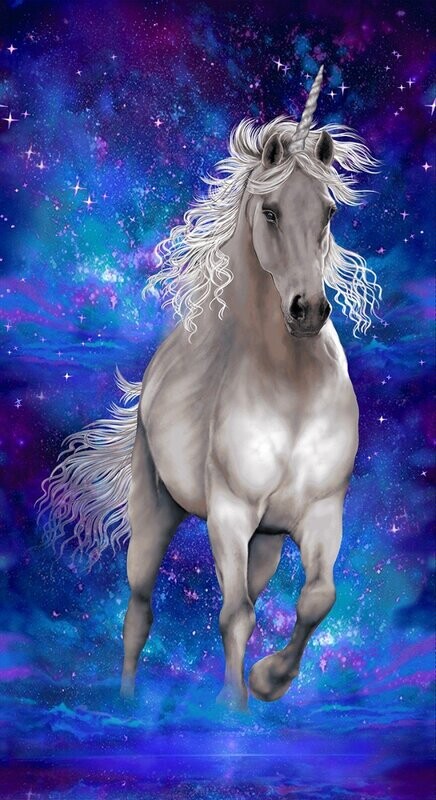 60-cm-Patchworkstoff 60-cm-Patchworkstoff "Unicorn Panel", mystisches Einhorn, royalblau, 16,50 €/m