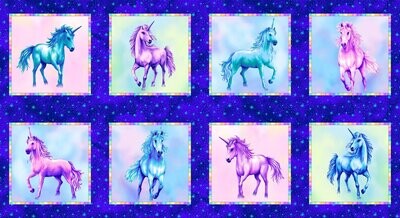 60-cm-Patchworkstoff "Unicorn Blocks", Einhörner auf Quadraten, royalblau, 19,49 €/m