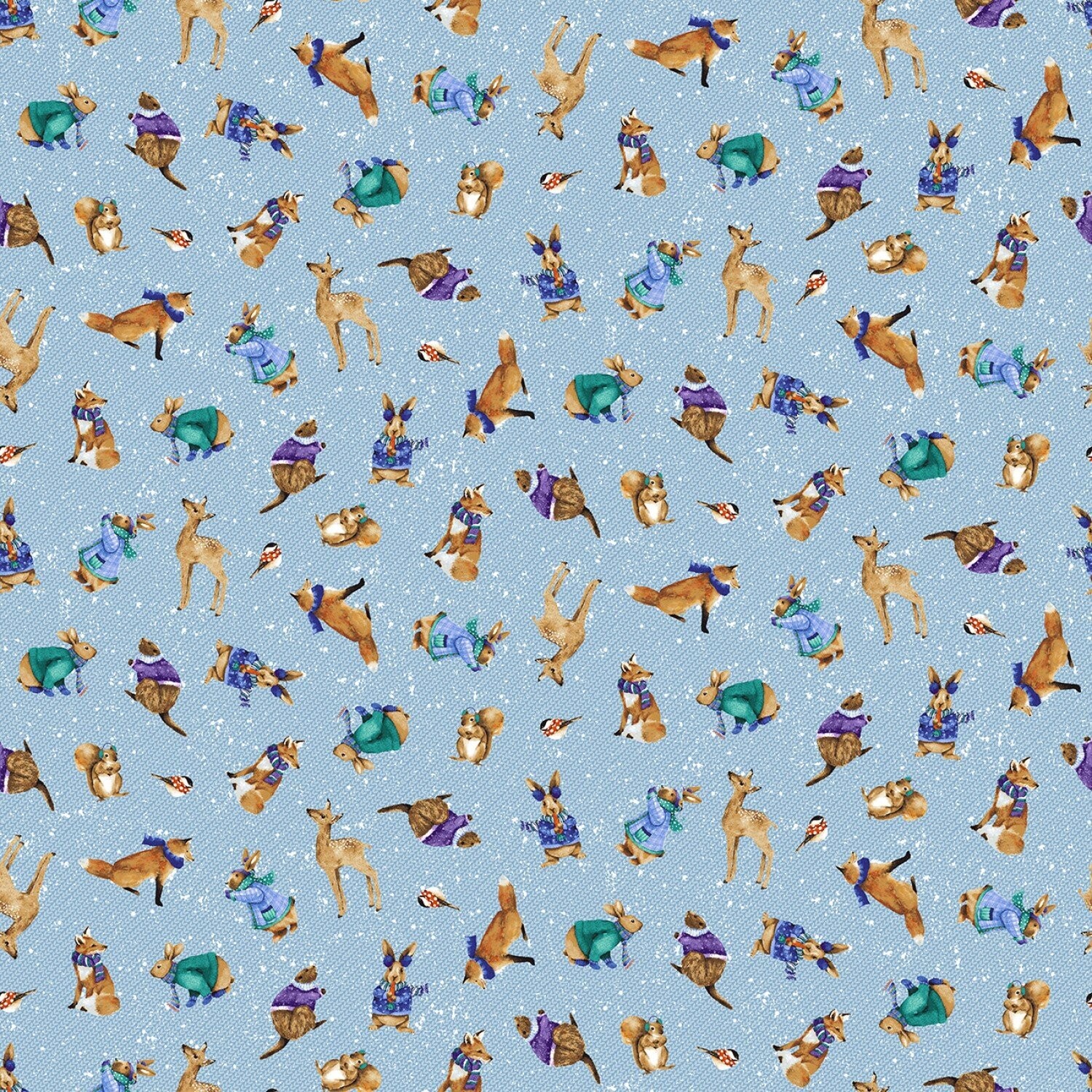 Patchworkstoff, "Forest Critter Allover", Flurry Friends, Füchse, Hasen, Eichhörnchen & Vögel, 19,80 €/m