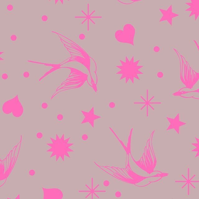 Patchworkstoff "True Colors Neon Inks Fairy Flakes", Schwalben und Punkte, pink, Tula Pink, 21,90/m