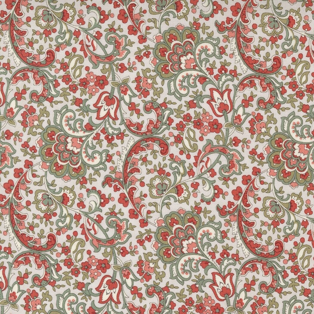 Patchworkstoff "Paisley Flourish", Blumen und Paisley, beige, grün, rot, 21,50 €/m