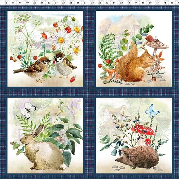 60-cm-Panel Patchworkstoff "Hedgehog Hollow" , Igel, Eichhörnchen, Hase, Vögel & Fuchs, multicolor, 21,67 €/m*