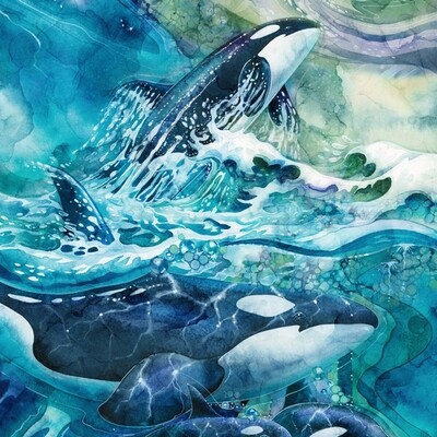 Patchworkstoff, Panel, 70 cm "Whale Song Panel - Blue Multi", Wale, multicolor, 22,57 €/m*