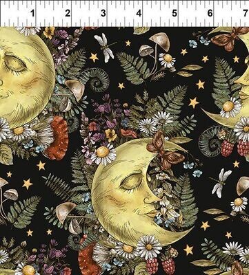 Patchworkstoff , "The Sun, The Moon and The Stars, Moon Garden - Multi", Monde, Blumen, Pilze, Schmetterlinge und Sterne von Jason Yenter, 22,50 €/m