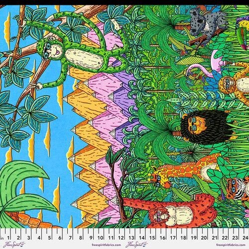Patchworkstoff Panel 60cm, "Party in the Jungle - Panel ", Dschungel und Tiere, 21,67 €/m