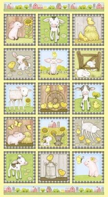 60 cm Panel Patchworkstoff 60 cm Panel Patchworkstoff "Farm Block Panel" Bauernhoftiere, Kühe, Küken, Schweine, Schafe, 20,00€/m*