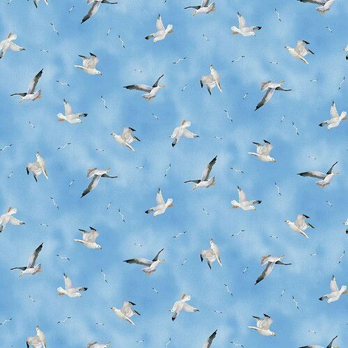 Patchworkstoff "Seagulls", Beach Bound, Möwen in weiß- hellblau, Henry Glass, 20,50 €/m