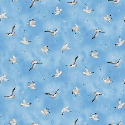 Patchworkstoff Patchworkstoff "Seagulls", Beach Bound, Möwen in weiß- hellblau, Henry Glass, 20,50 €/m