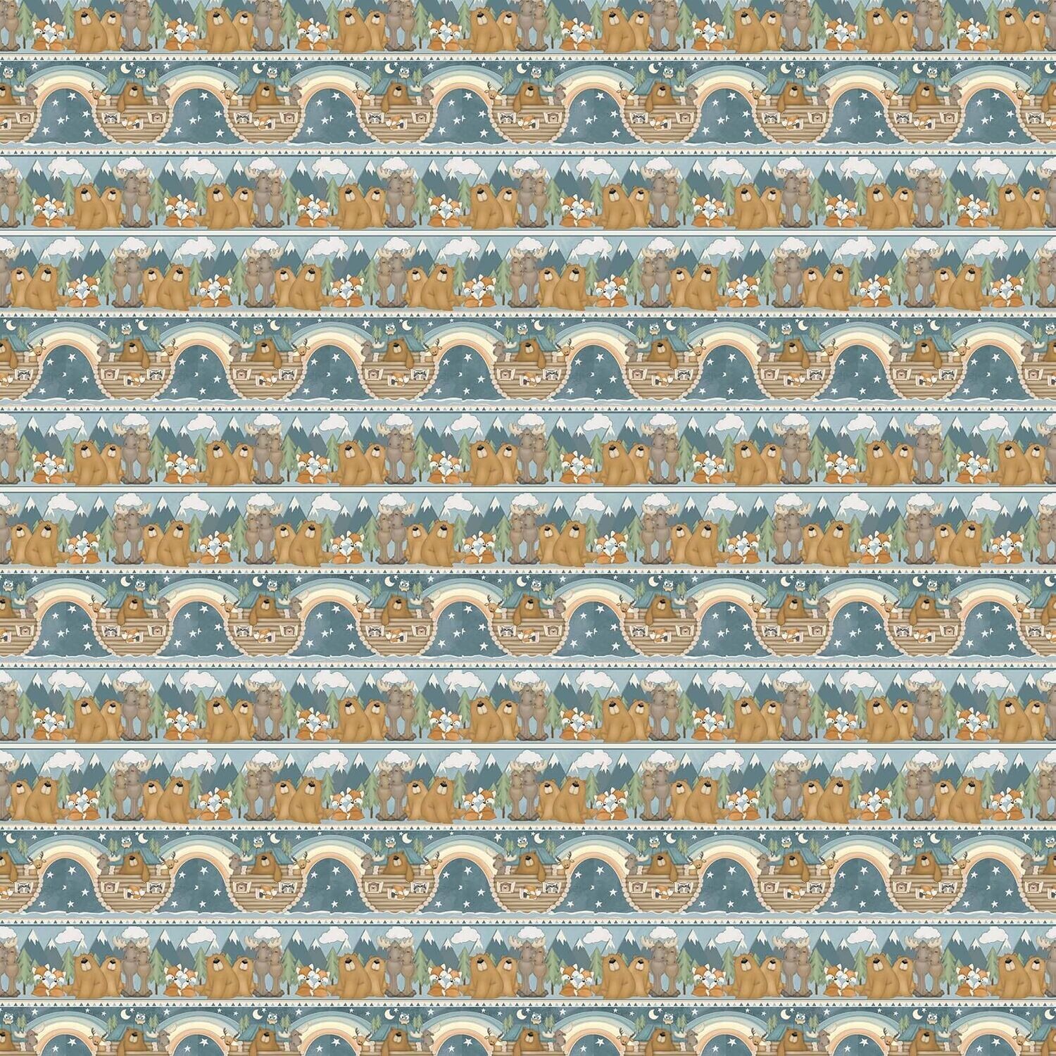 Bordüren Patchworkstoff "Dream Big Little One" , Bär, Elch, Fuchs, Igel, Waschbär auf Arche Noah, 19,80 €/m