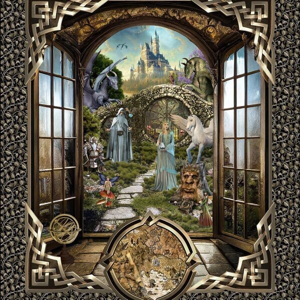 90-cm-Patchworkpanel, Legendary Journeys  "Large Panel - Multi", Drache, Einhorn, Zauberer, Elfe, 20,56 €/m*