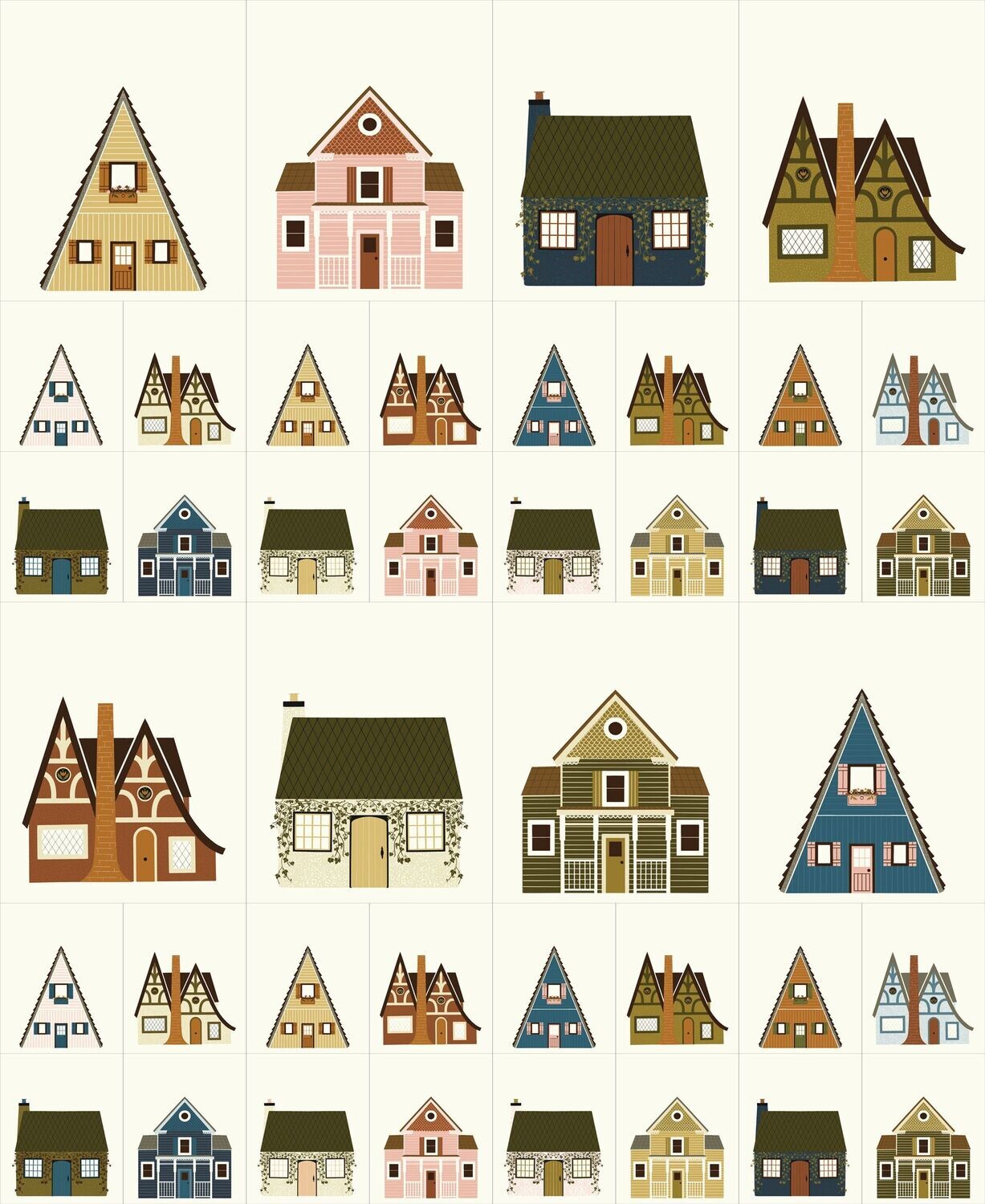 90 cm Panel, Patchworkstoff "Houses- Panel", Häuser im skandinavischen Stil Quaint Cottage, beige-multicolor*
