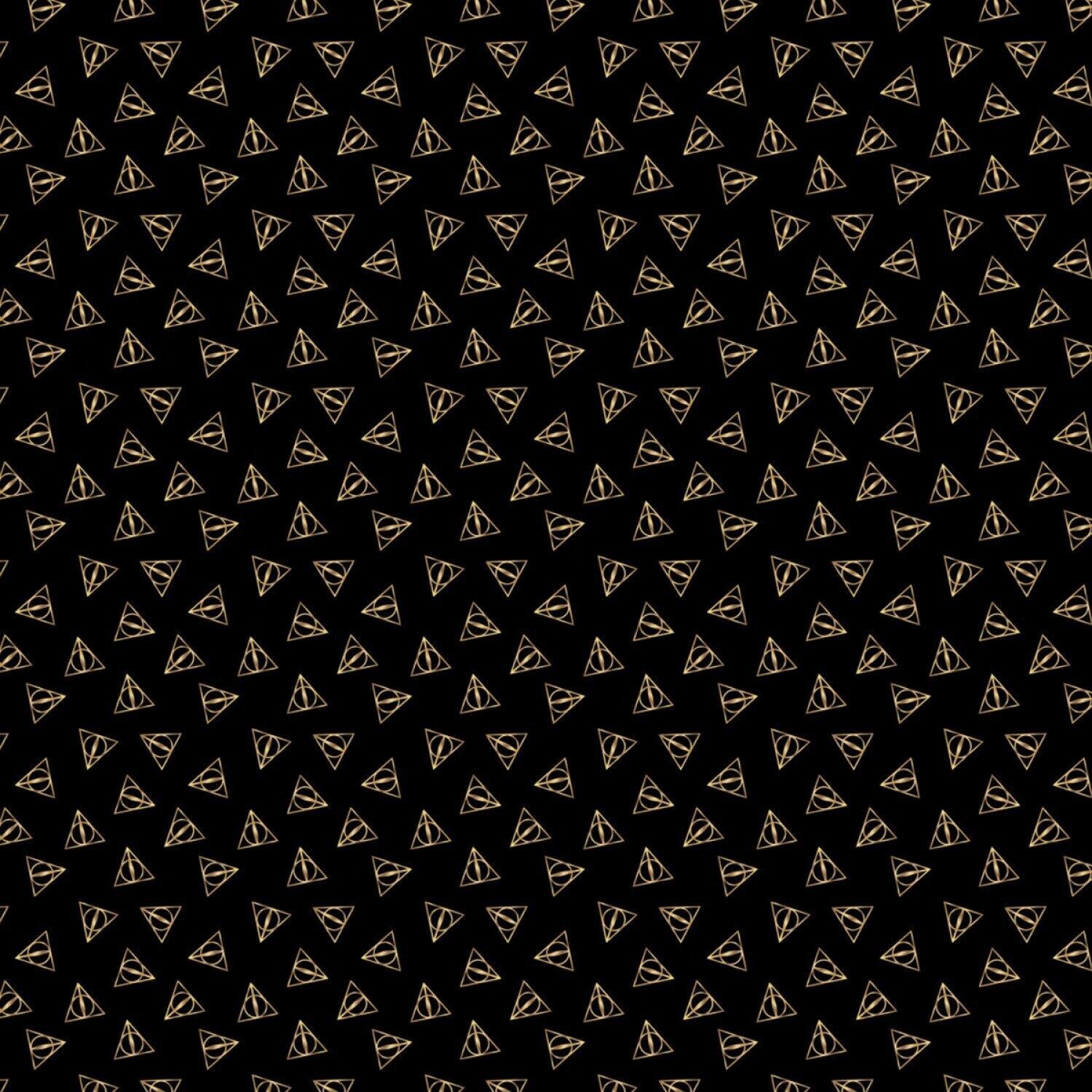 Lizenz-Patchworkstoff "Harry Potter©" mit Metallic, Heiligtümer des Todes,  schwarz-gold, 21,50 €/m